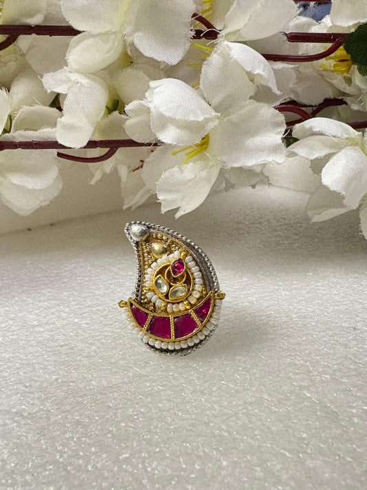 Desi Diva: Antique Oxidised Kundan Ring
