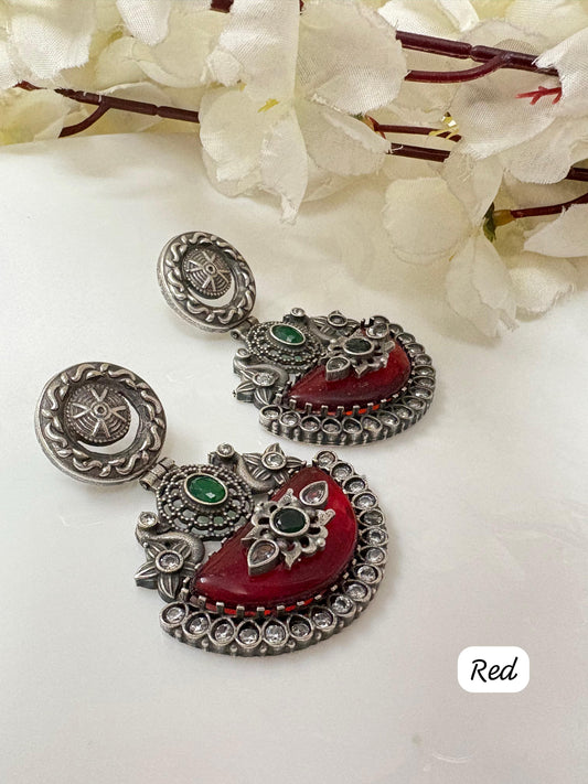 Floral Motif Oxidized Stud Earrings