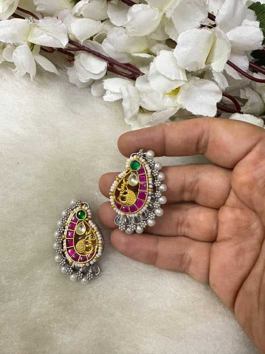 Peacock Inspired Kundan Meenakari Earrings