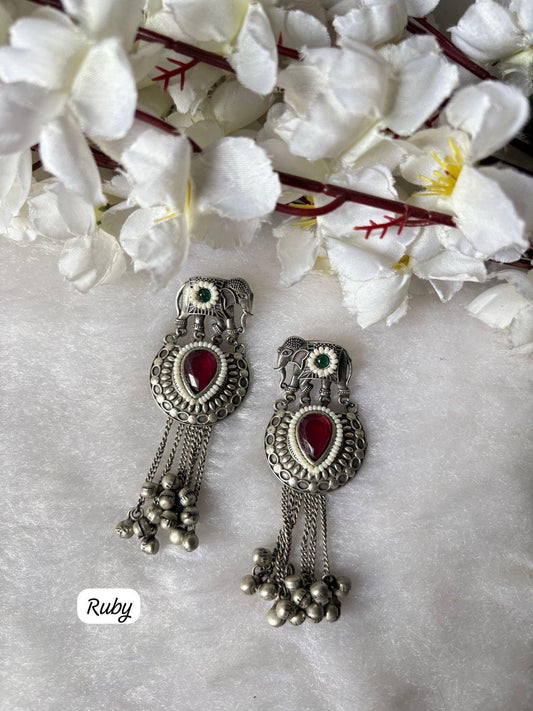 Antique Silver Ruby Drop Jhumkas
