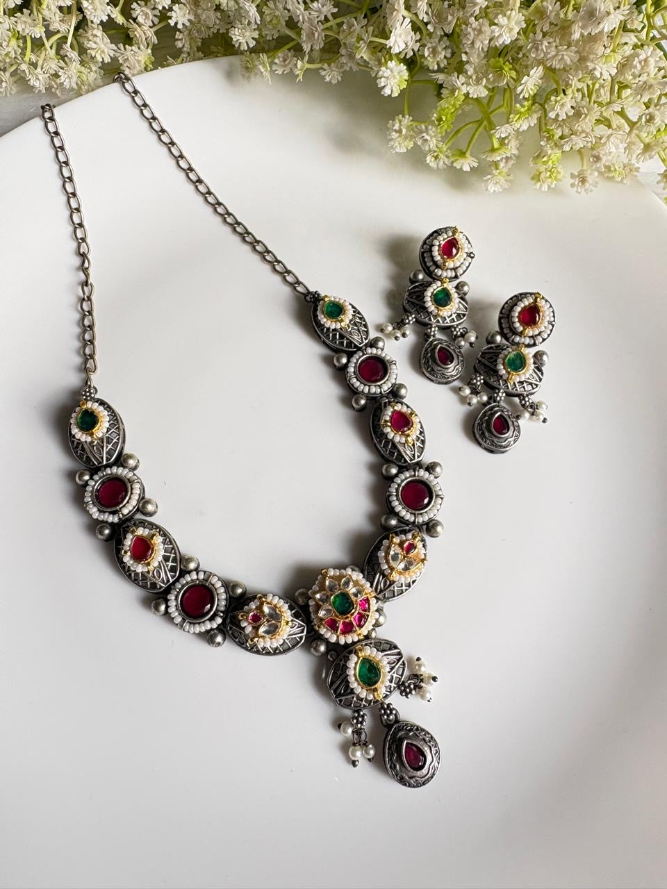 Rajwada Kundan Oxidised Set