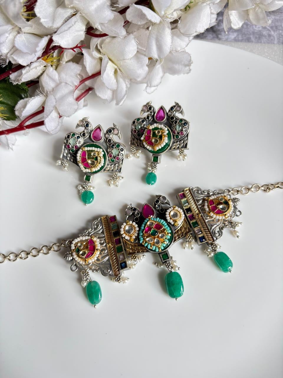 Royal Peacock Meenakari choker set