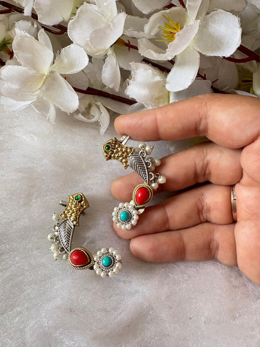 Vintage Charm Floral Oxidised Earcuffs