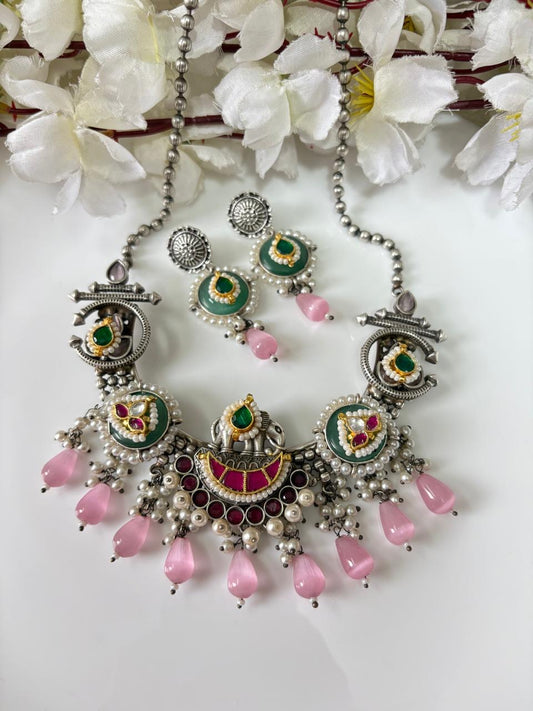 Pink Teardrop Afghani Necklace Set🦋🦋