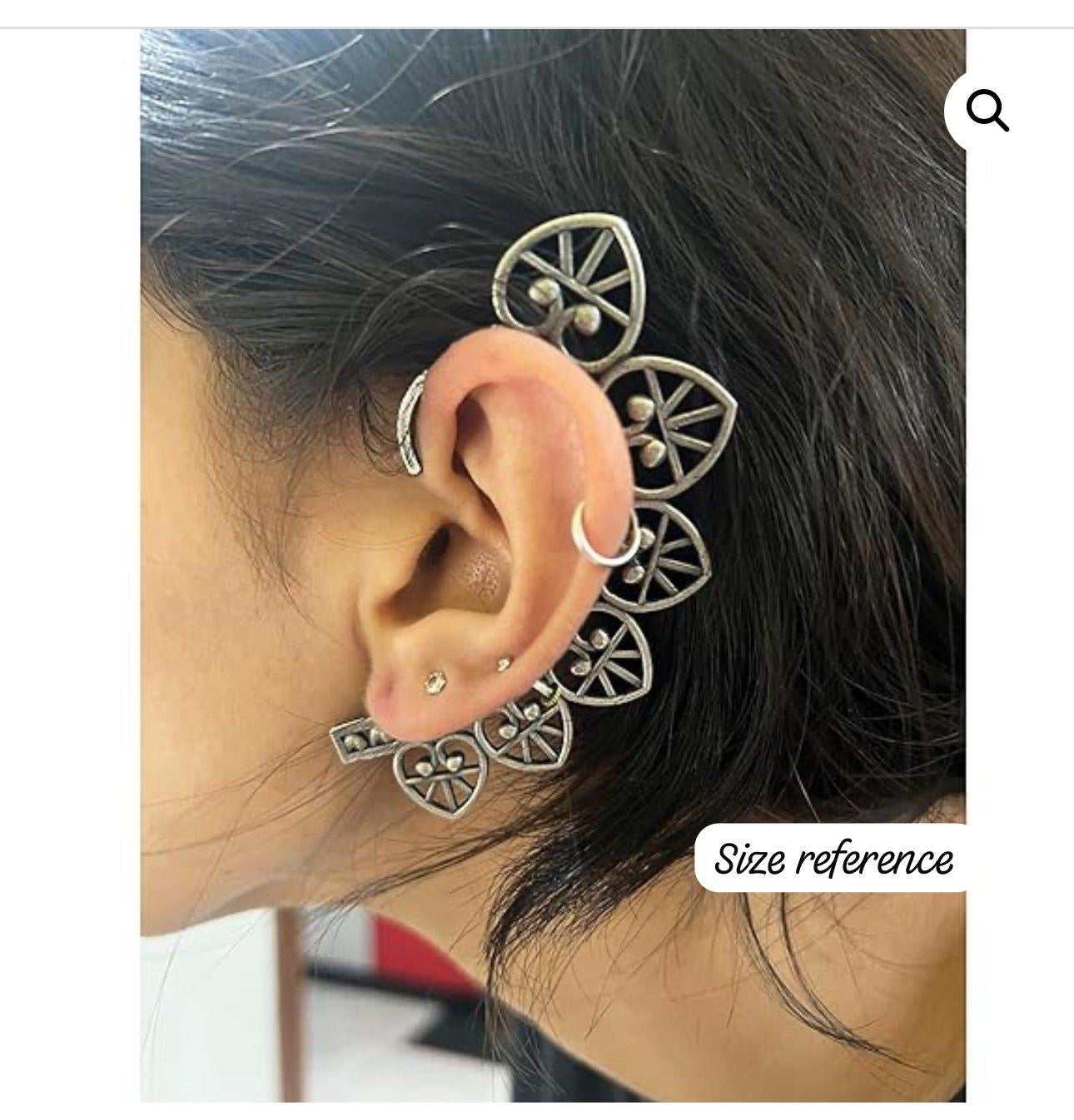 Leaf Design Silver Oxidised Statement Earrings
