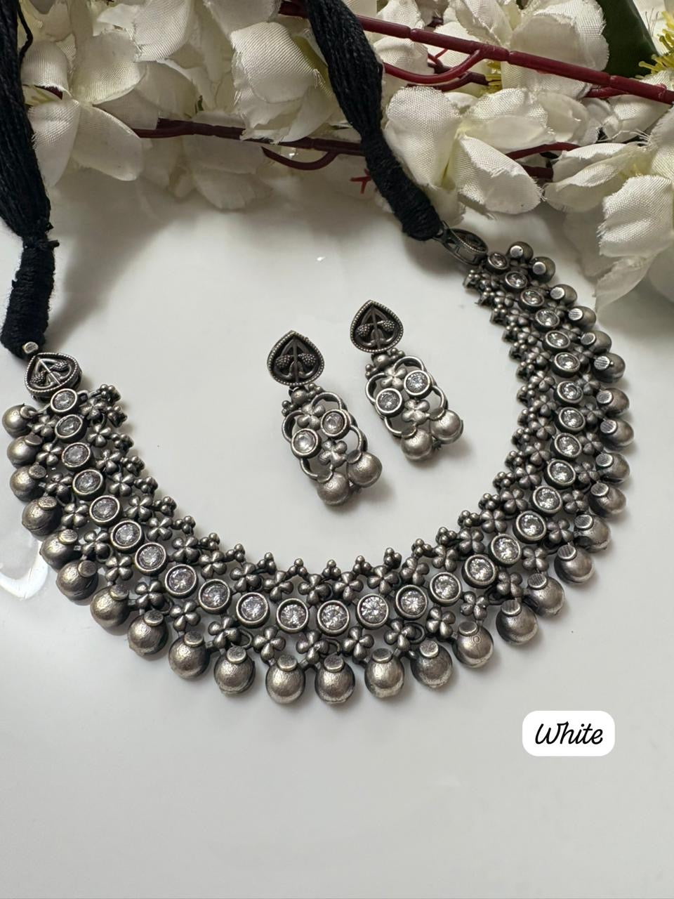 Boho Chic Oxidised Choker Set with Stones