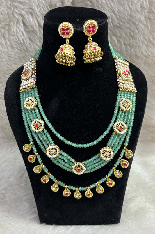 Royal Green Layered Bead Necklace Set