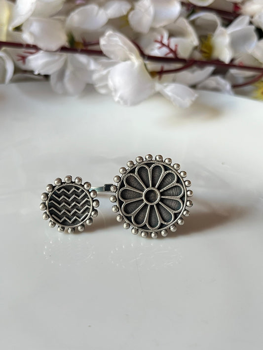 Dual Charm Oxidized Adjustable Ring