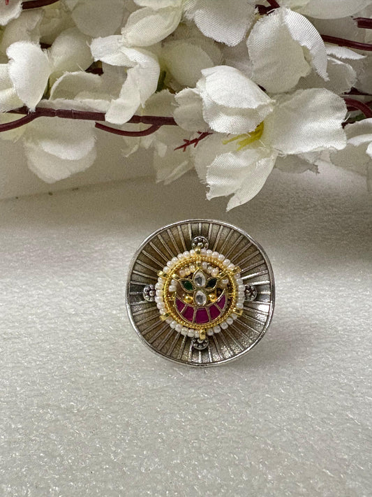 Meenakari Blossom: Multistone Adjustable Ring