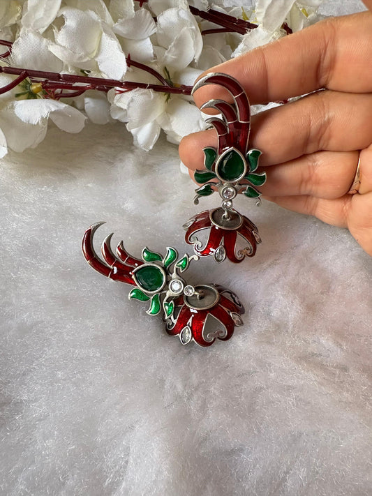 Royal Peacock Inspired Enamel Earrings