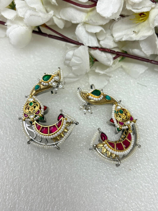 Traditional Peacock Design Pachi Kundan Ear Cuffs