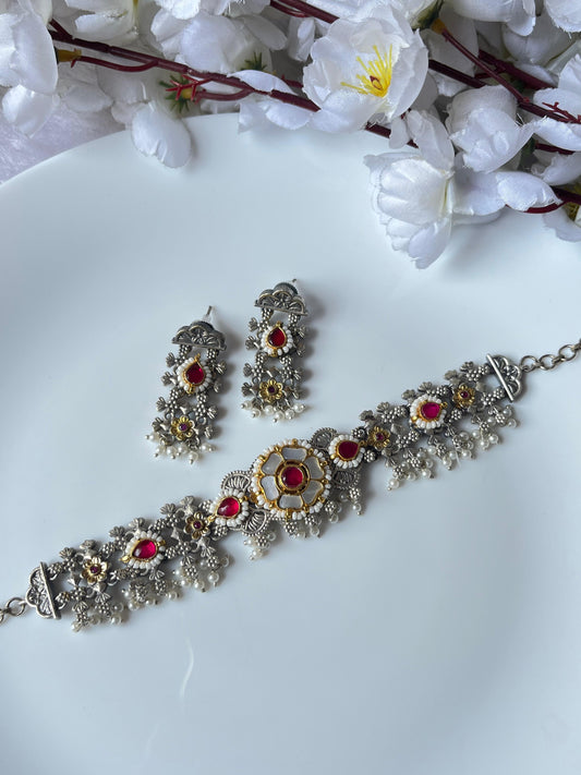 Boho Oxidized Necklace Set with Earrings