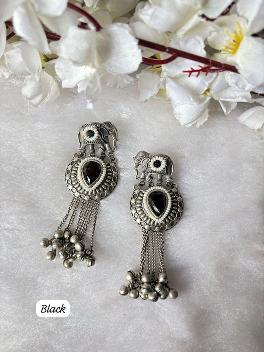 Antique Silver Ruby Drop Jhumkas
