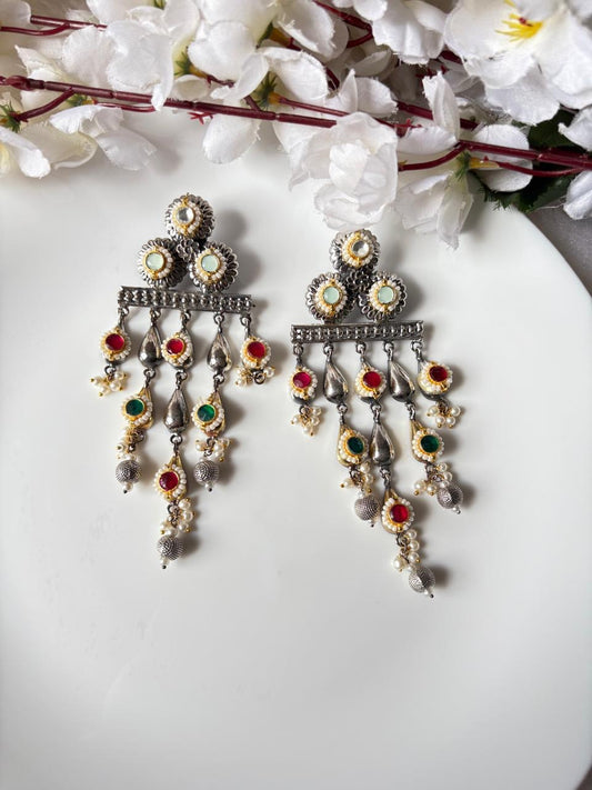 Vintage Oxidised Multicolor Drop Earrings
