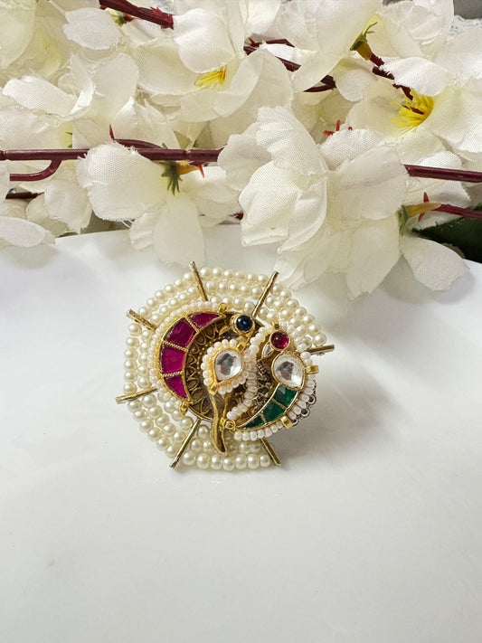 Handcrafted Royal Kundan Pearl Ring