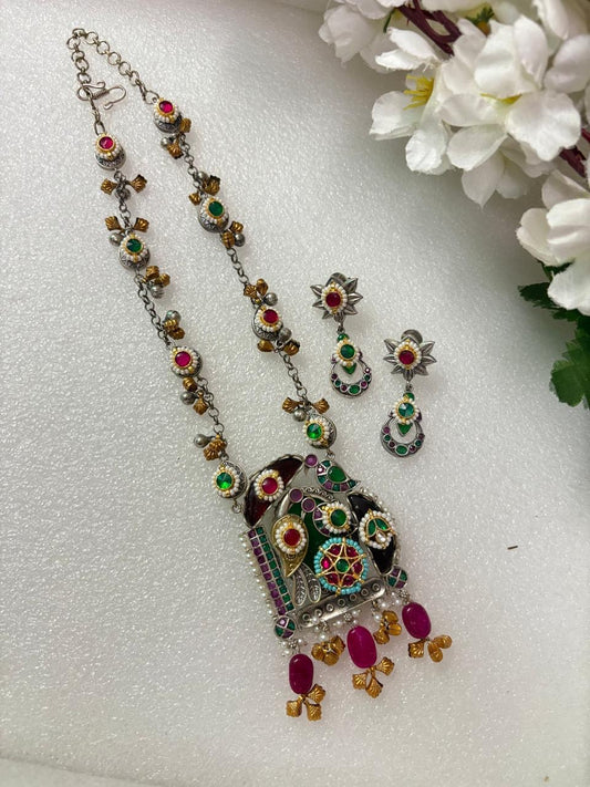 Traditional Handcrafted Peacock Motif Necklace & Earrings🦋🦋