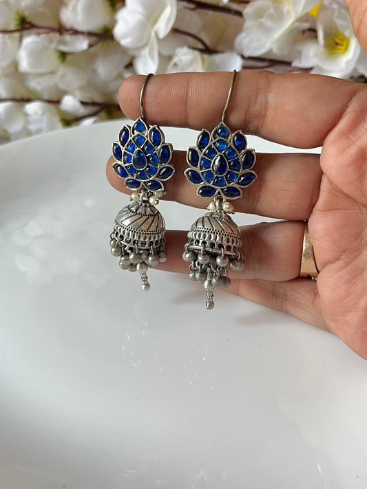 Oxidised Silver Lotus Design Jhumka🦋🦋