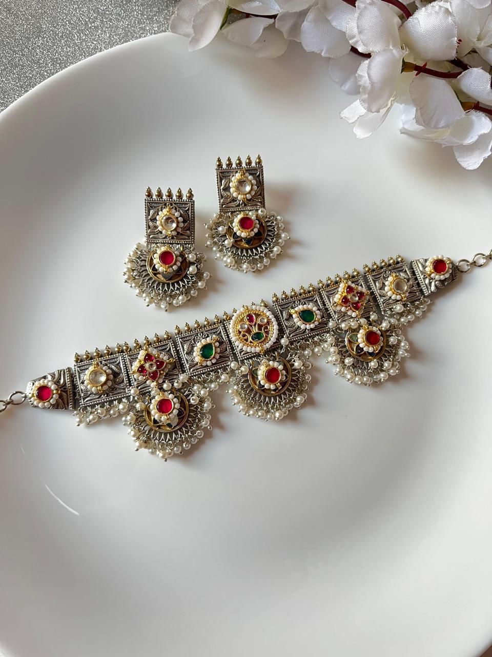 Rajwada Charm: Antique Oxidised Heritage Set🥰🥰