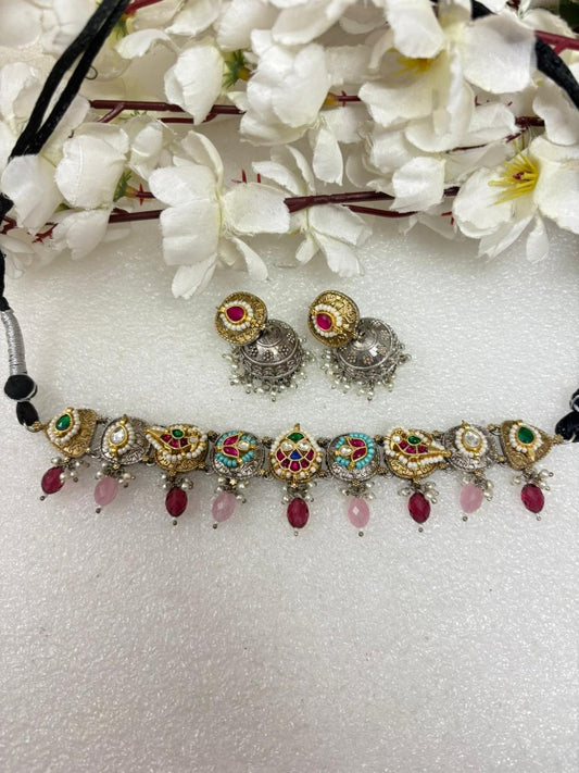 Royal Noor: Dual Tone Choker Set with Drops🧿