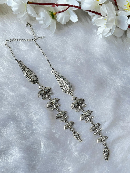 Boho Chic Oxidised Long Earrings with Colorful Stones