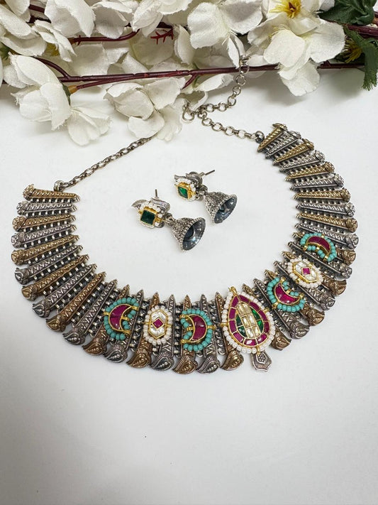 Antique Oxidized Kundan Statement Necklace Set