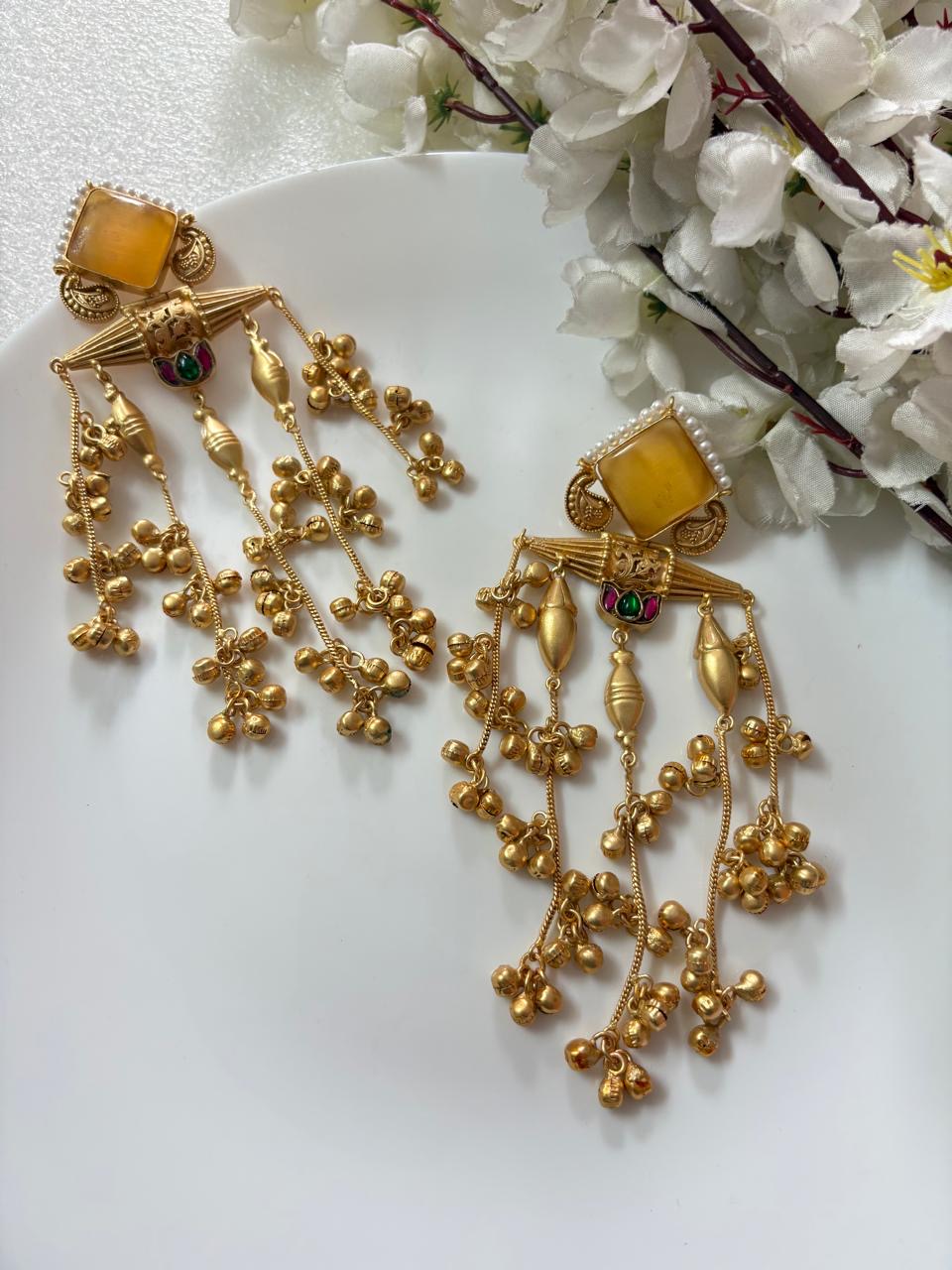 Golden Boho Temple Dangle Earrings