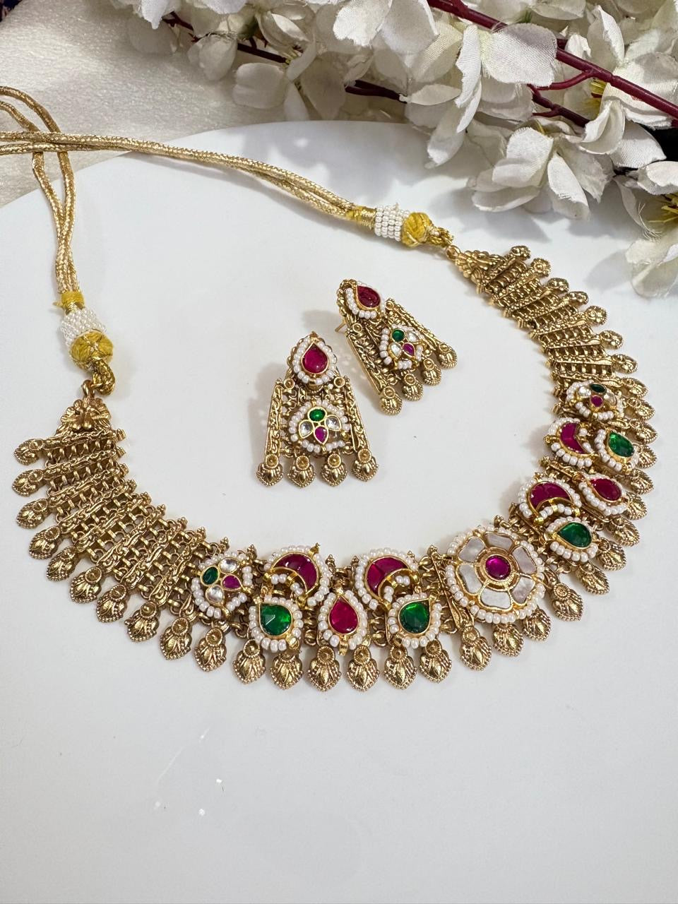 Ruby Emerald Pearl Grand Necklace