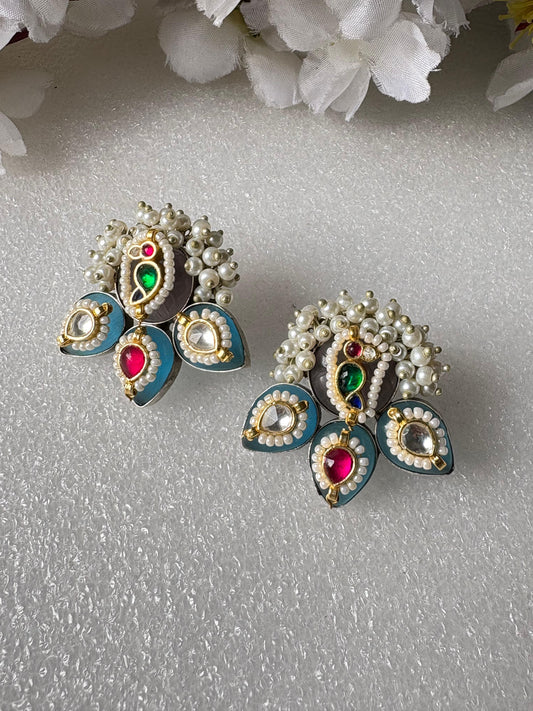 Royal Blue Enamel & Kundan Stud Earrings