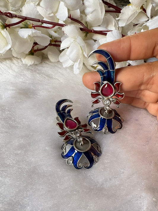 Royal Peacock Inspired Enamel Earrings