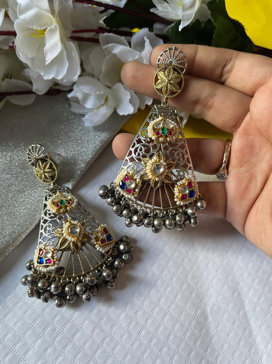 Rajwada Charm Oxidised Statement Earrings
