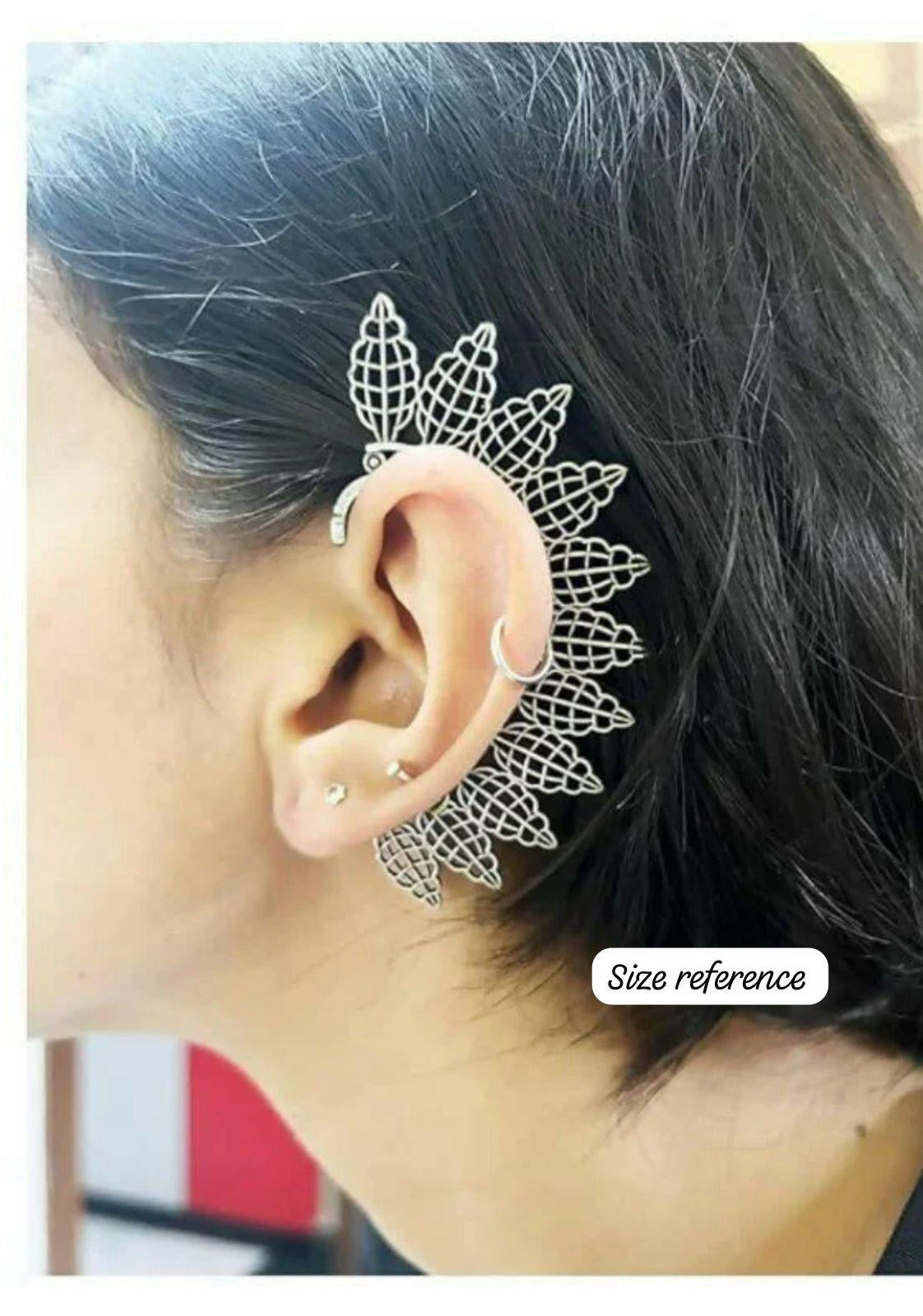 Leaf Design Silver Oxidised Statement Earrings