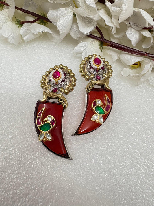 Antique Kundan Style Red Earrings