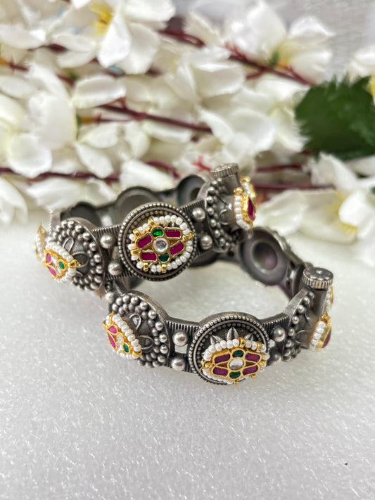 Antique Pearl & Meenakari Kada Set