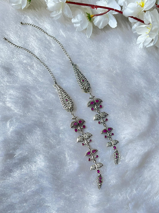 Boho Chic Oxidised Long Earrings with Colorful Stones