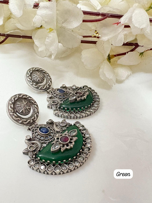 Floral Motif Oxidized Stud Earrings