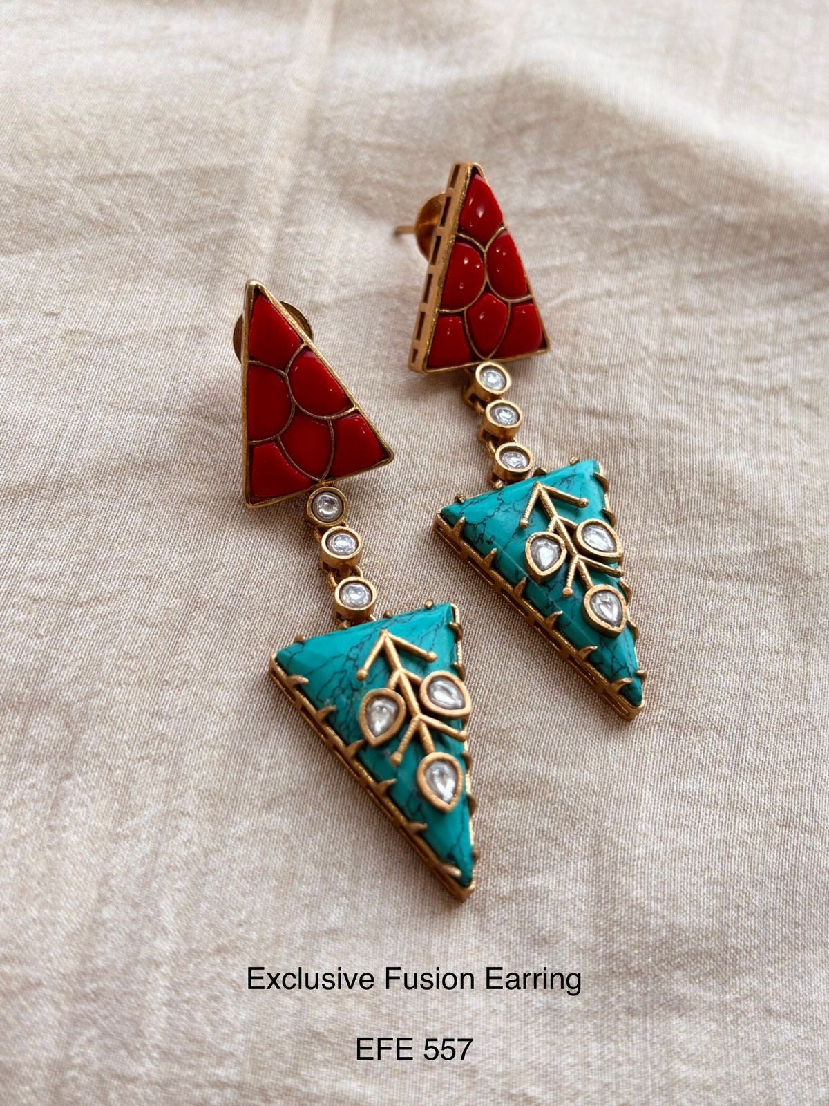 Shaahi Triangle Kundan Fusion Earrings