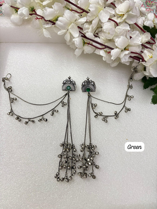 Antique Silver Long Chain Dangler Earrings