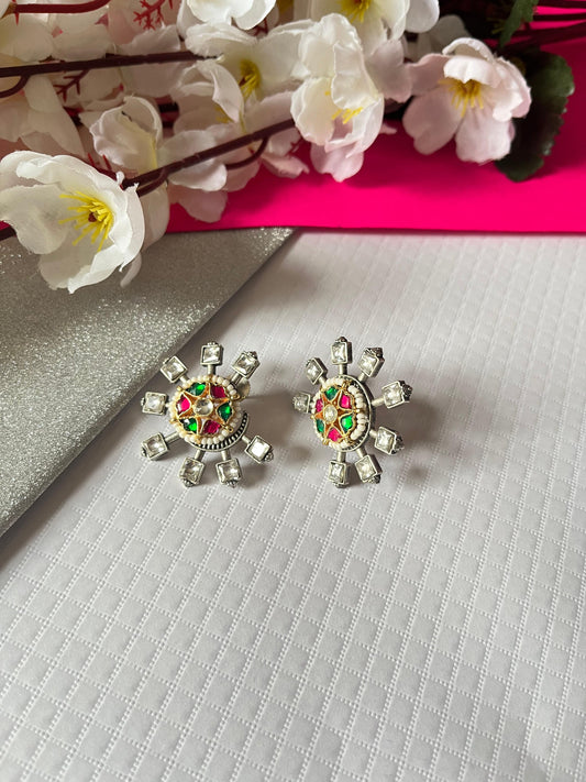 Multicolor Kundan Oxidised Stud Earrings