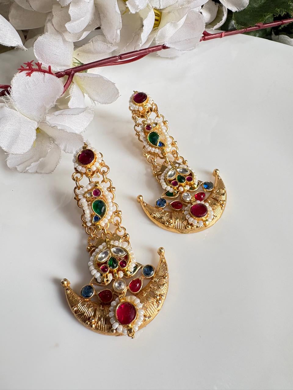 Heritage Multicolour Moon Drop Earrings