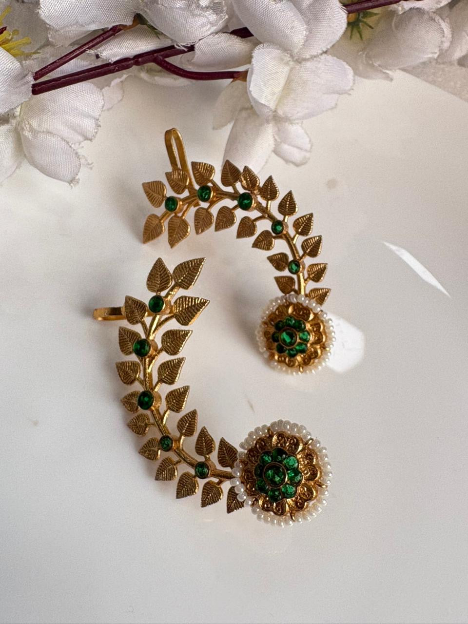 Gold Plated Kashmiri Leaf Arc Earrings