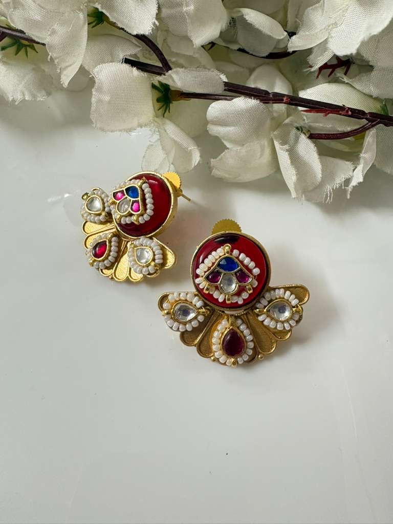 Royal Red Kundan Fusion Earrings