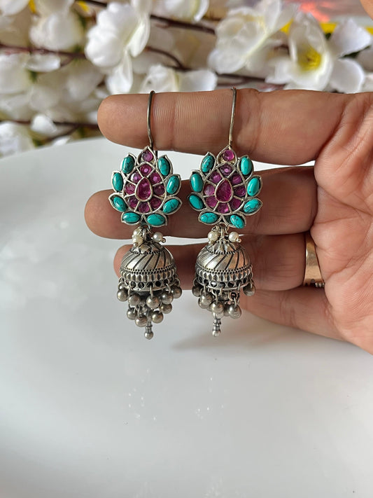 Oxidised Silver Lotus Design Jhumka🦋🦋
