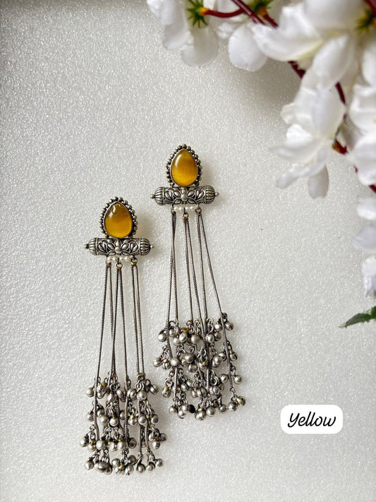 Blue Stone Oxidised Long Dangler Earrings