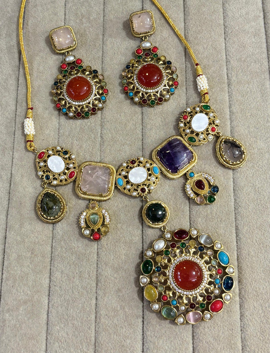 Multicolour Royale Polki Necklace Set