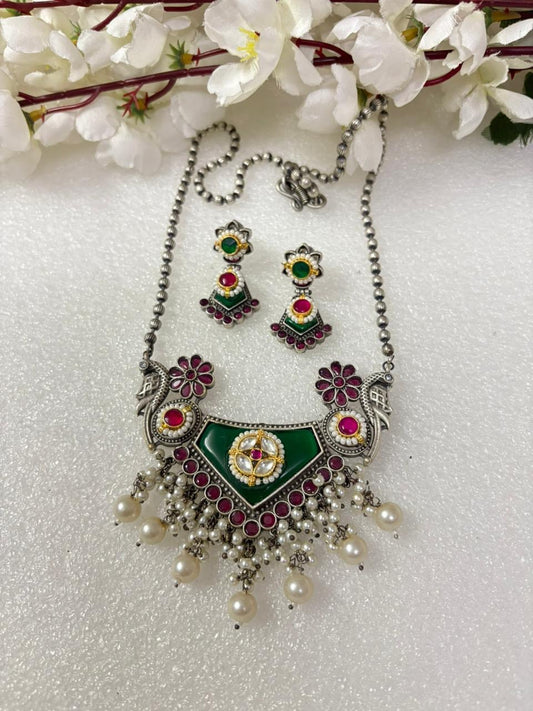 Morni Oxidised Silver Necklace Set🌸🧿