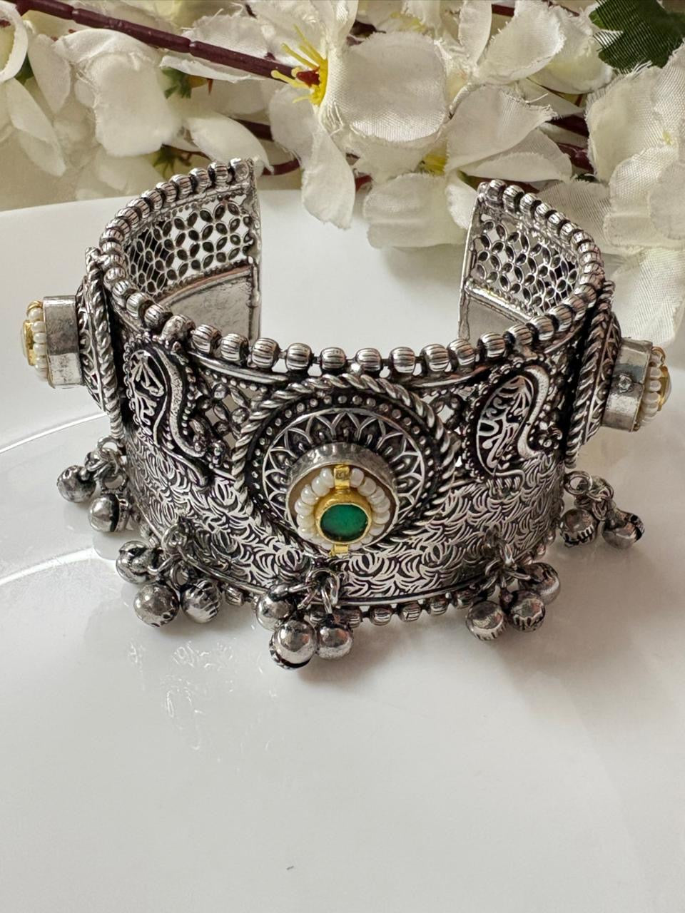 Designer German Silver Pearl Bracelet Cuff