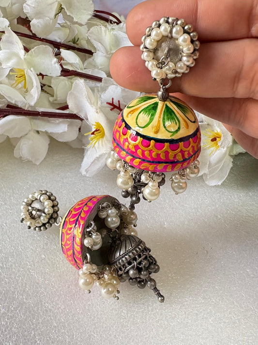 Handcrafted Meenakari Pearl Jhumkas 💖