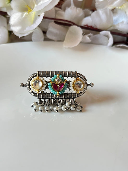 Vintage Floral Kundan Adjustable Ring