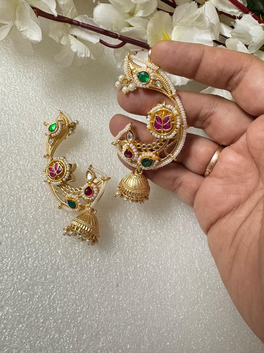 Gold-Plated Pearl Lotus Drop Earrings