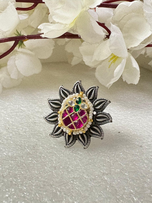 Ethnic Meenakari Kundan Ring